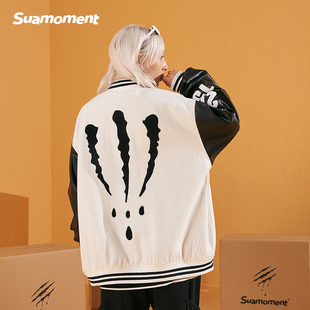 【王鹤棣同款】SUAMOMENT抓痕毛巾绣拼接棒球服外套情侣潮牌夹克