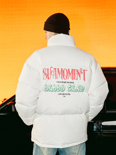 suamoment抓痕彩色哥特字立领羽绒服2022新款男秋冬加厚情侣外套