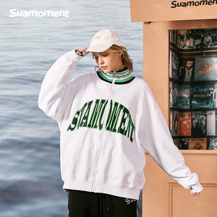 SuaMoment抓痕拼接撞色字母基础外套男2022春季新品休闲百搭夹克