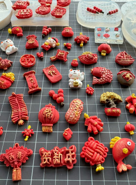 新年糖葫芦灯笼锦鲤福字硅胶模具