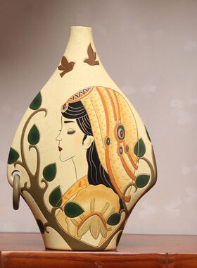 东南亚飞燕云南丽江手工装饰品陶瓷隔层博古架悬玄关酒柜橱柜摆件