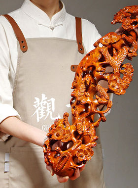 花梨木雕刻喜上眉梢如意摆件红木家居客厅装饰工艺礼品摆饰开业乔