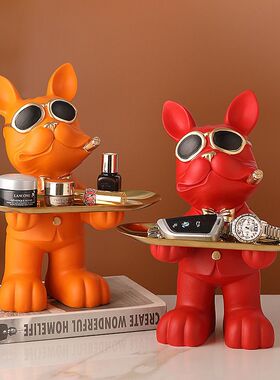 斗牛犬狗收纳摆件进门放钥匙托盘前台糖果盘子茶几客厅玄关装饰品