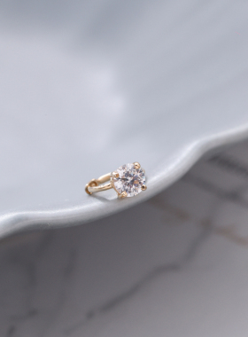 JINJEWELRY 纯9K金四爪锆石耳骨环 简约小巧闪亮耳骨扣耳环