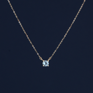14K黄金天然海蓝宝石四爪项链 迷你细巧锁骨链女款