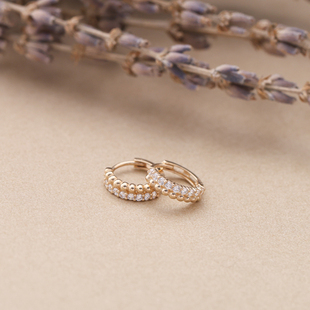 轻奢闪亮豆豆耳扣耳饰女款 JINJEWELRY14K黄金双排耳环
