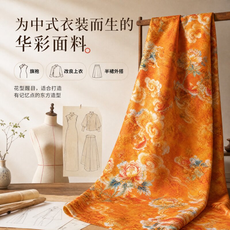 桑蚕丝35姆米香云纱旗袍料