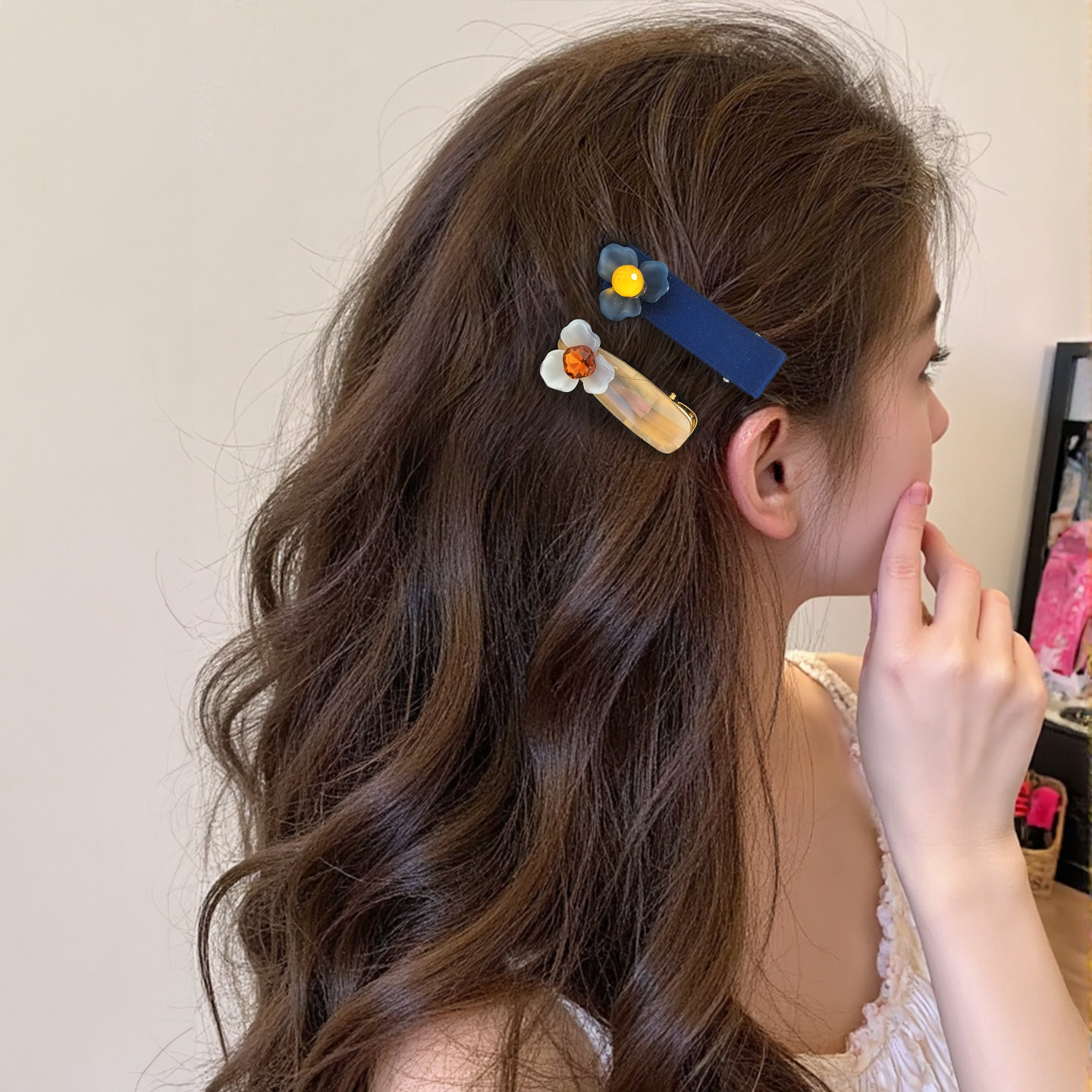 韩版2025新款蓝色花朵发夹女百搭简约鸭嘴夹气质侧边刘海夹子头饰,饰品/流行首饰/时尚饰品新,发饰,淘宝优惠券,粉丝福利购,淘宝优惠卷
