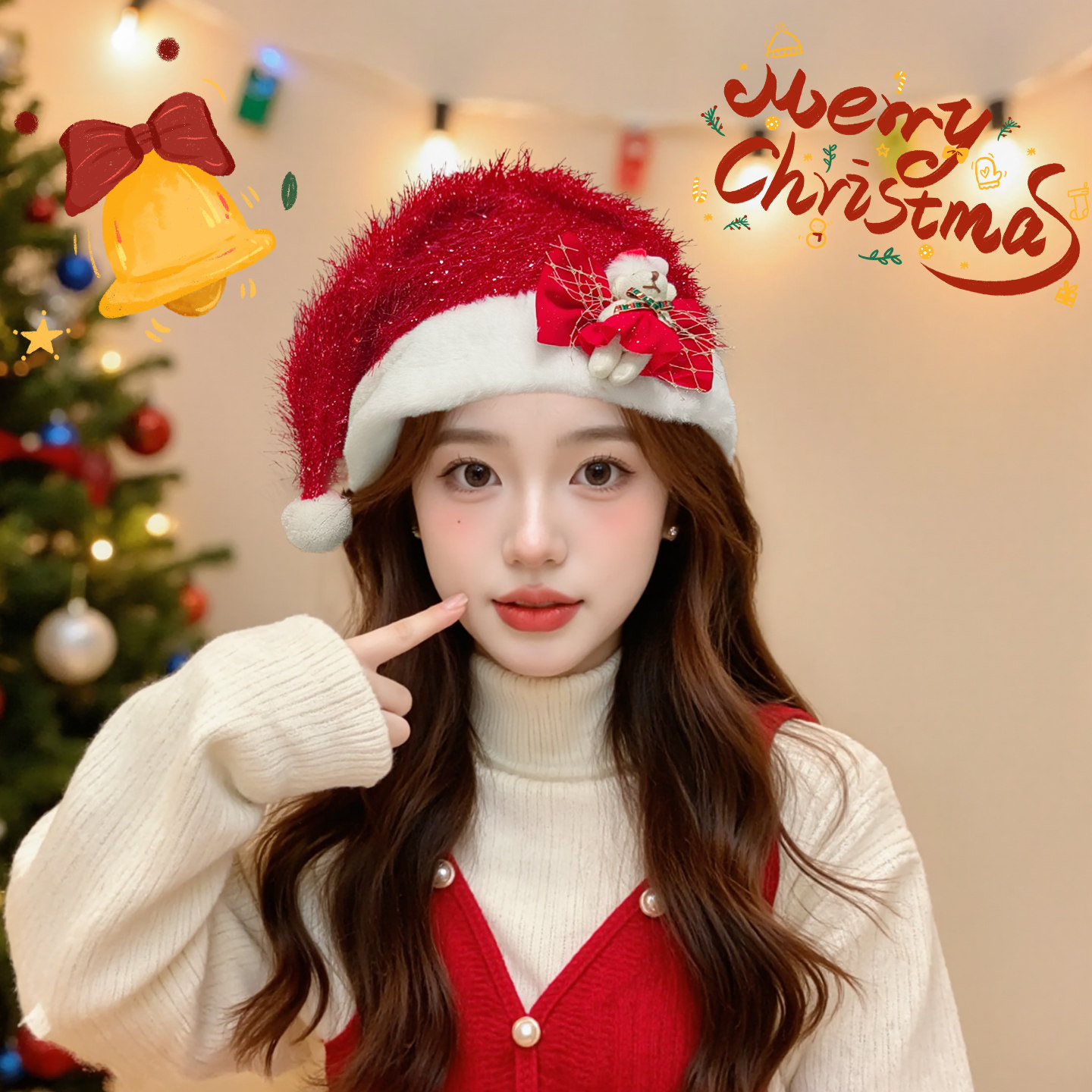 新款圣诞节氛围感帽子女聚会游玩拍照道具装饰甜美节日礼帽头饰