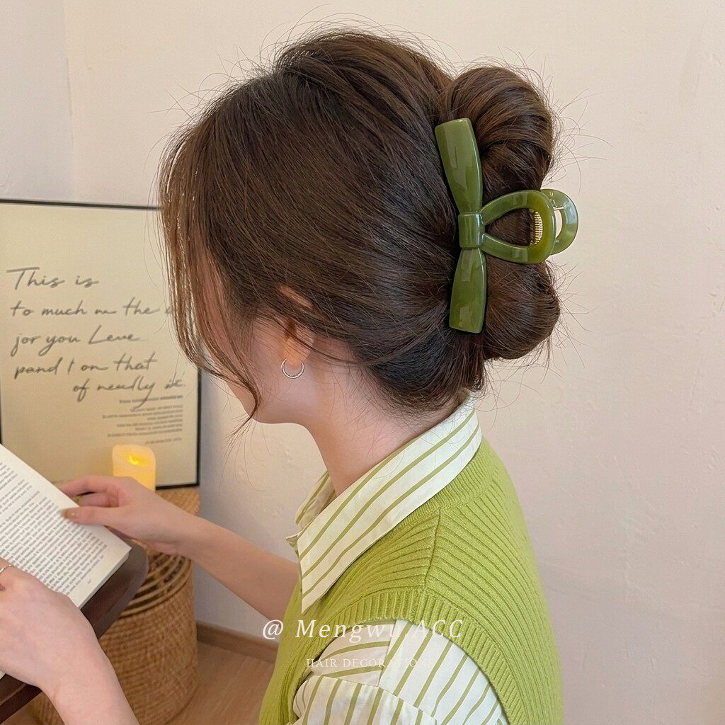 竹绿色抓夹蝴蝶结质感鲨鱼夹发卡女2026新款高端盘发发抓夹子头饰