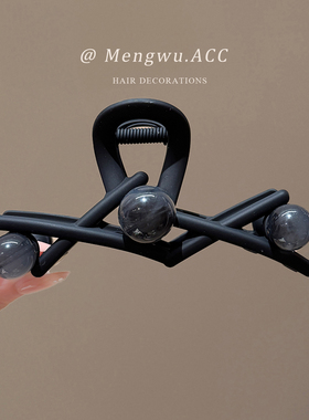 高级感灰色珠珠抓夹女2025新款早秋后脑勺大号鲨鱼夹盘发发饰头饰