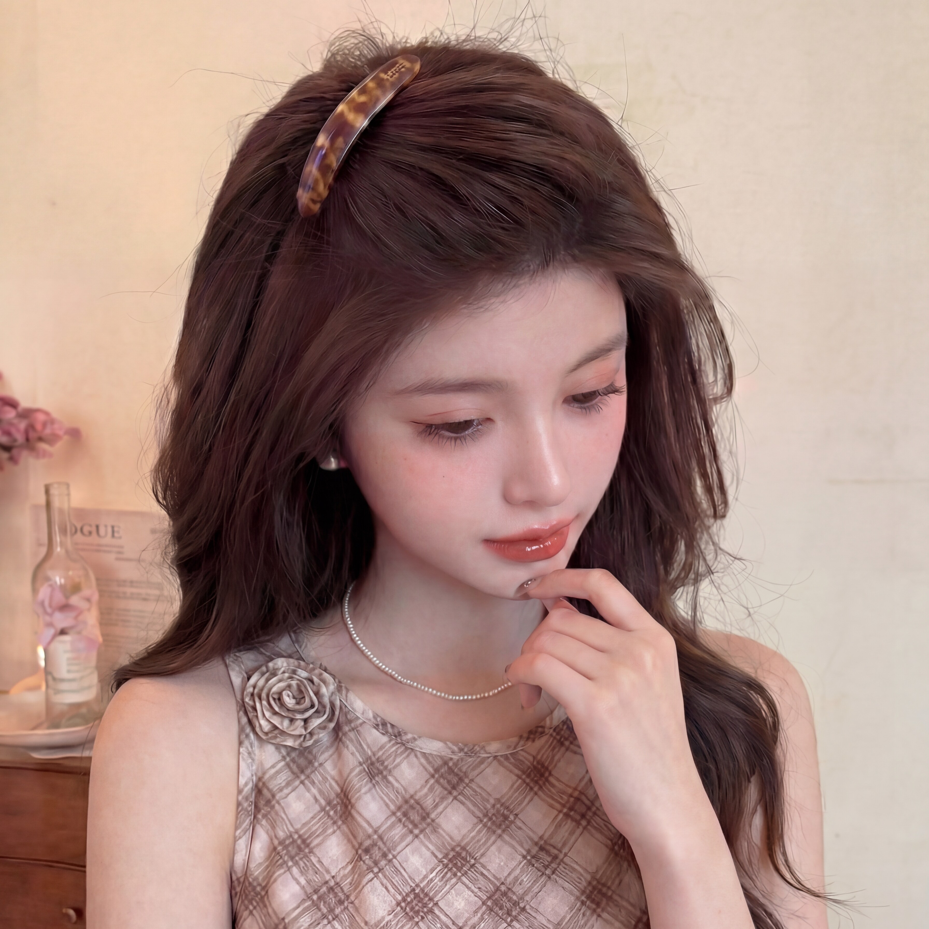 Ins风琥珀豹纹发梳小众发夹女简约百搭倒插梳头饰显脸小侧边夹