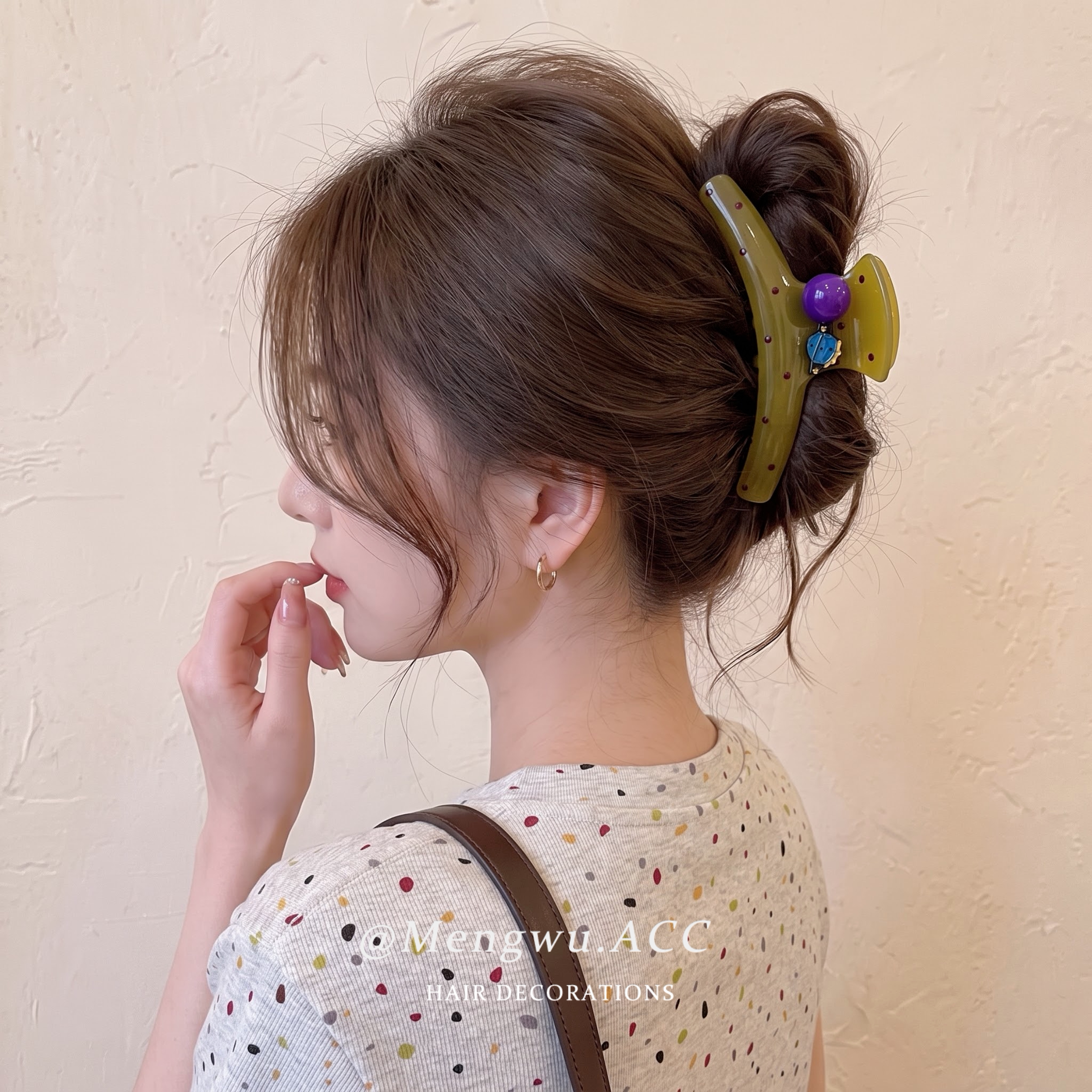 复古彩色珠子装饰抓夹女高级感百搭发抓气质后脑勺波点女士夹子