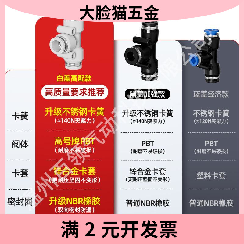 气动三通接头塑料T型快接气管快插快速接头PE4/5/6/8/10/12