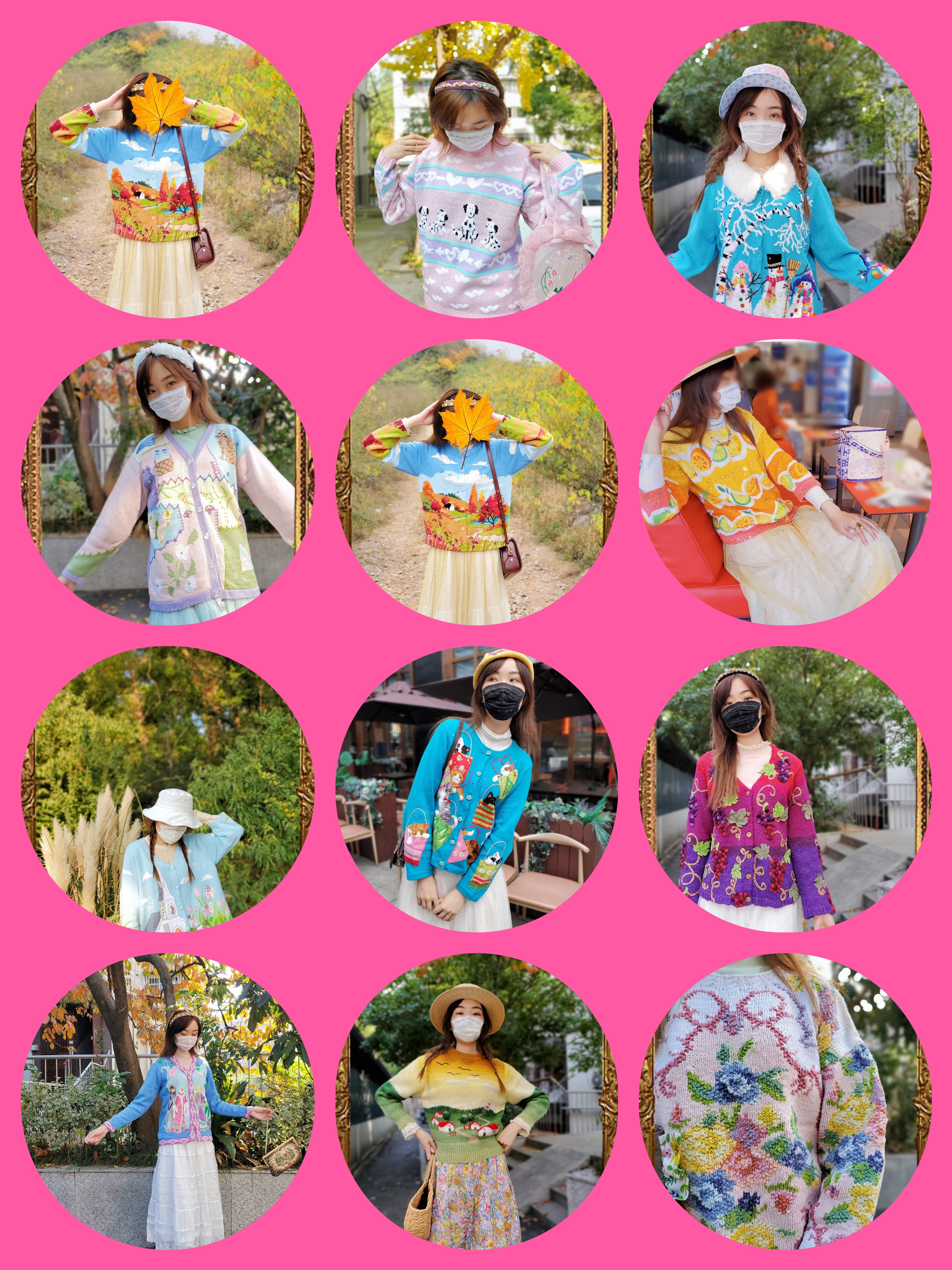 美国输入vintage纯手工精品开衫外套风景雪景猫咪兔子重磅毛衣