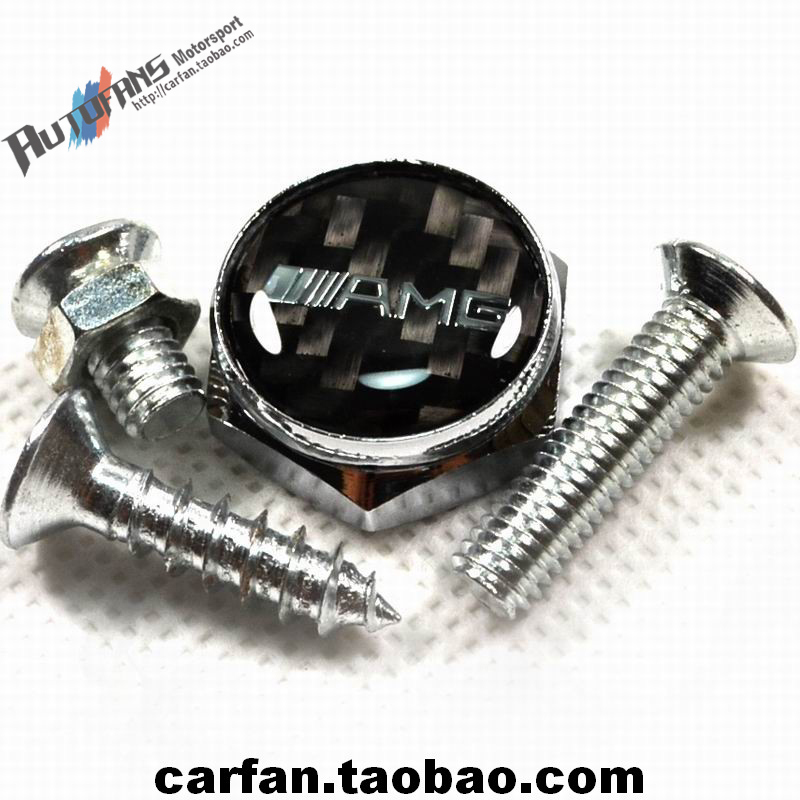 奔驰改装碳纤维黑色AMG车标合金牌照固封扣牌照托车牌架车牌框