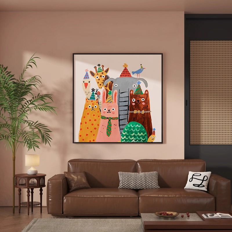北欧卡通动物抽象装饰画入户玄关挂画壁画儿童房床头艺术画墙壁画图片