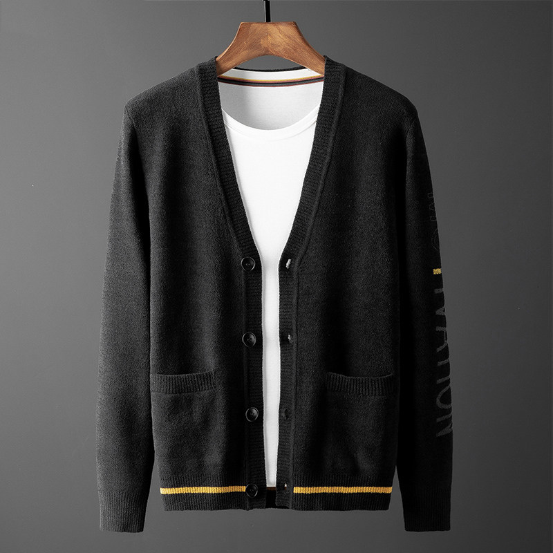 트렌드세터  심플하고 패셔너블 니트 가디건 남성 브이넥 한국스타일 슬림핏 트렌디한 멋스러운 스웨터자켓