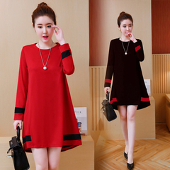 New large women's fat spring and autumn Tibetan meat long sleeve T-shirt loose thin belly covering dress