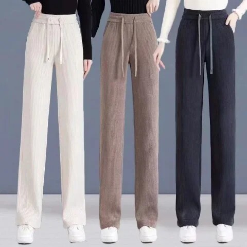 窄版直筒裤修身女士裤子加绒加厚2025春季高腰垂感显高网红阔腿裤