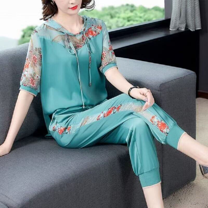 2026年夏新款休闲时尚显瘦洋气潮流碎花运动服卫衣裤子两件套装女