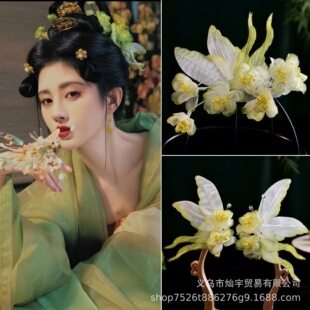 鞠婧祎同款原创烫花软杆中式敦煌古风头饰品唐复原壁上观写真套装