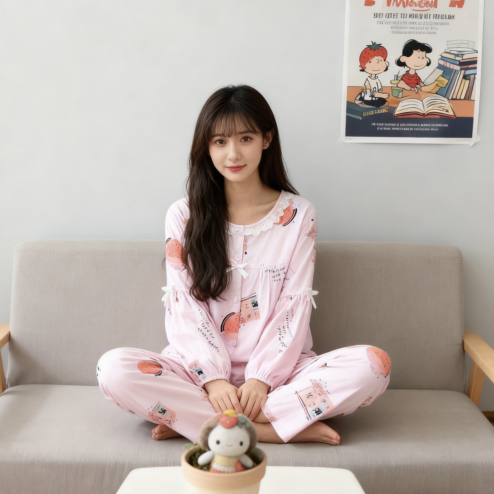 睡衣女春季套头圆领居家服套装