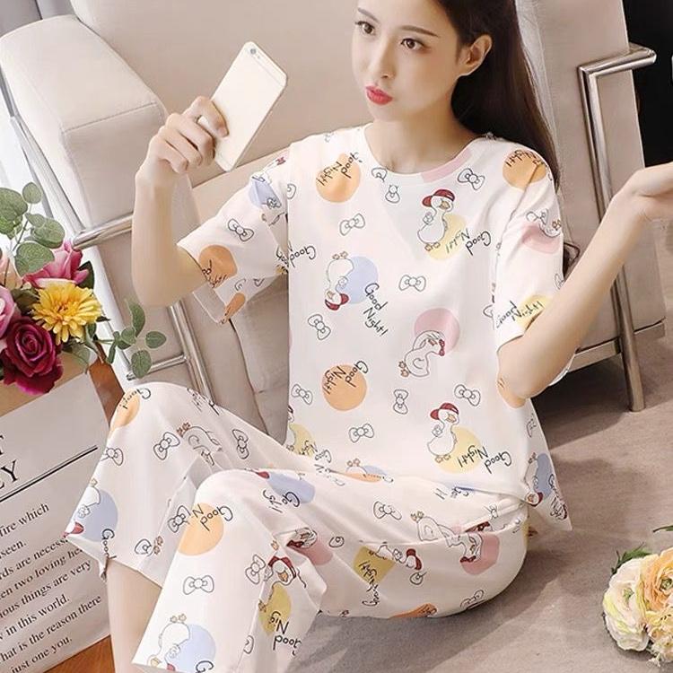 新款简约短袖七分裤家居服套装
