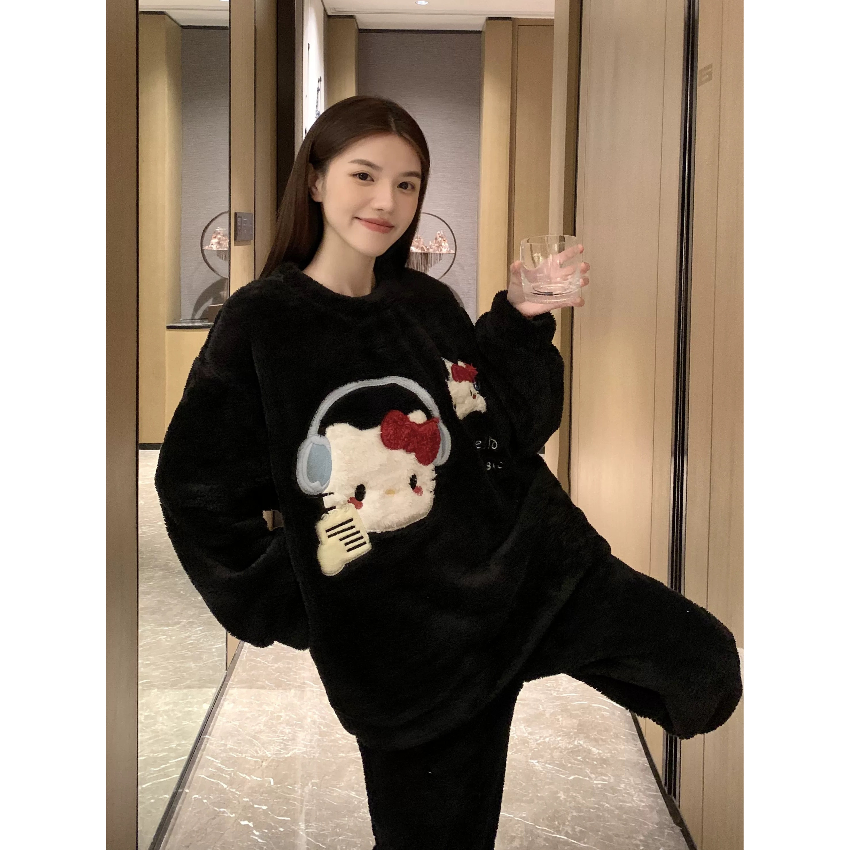 睡衣女春季加厚保暖家居服套装