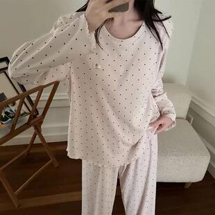 圆点带胸垫睡衣女秋冬款圆领长袖套头防凸点高极家居服单件/套装