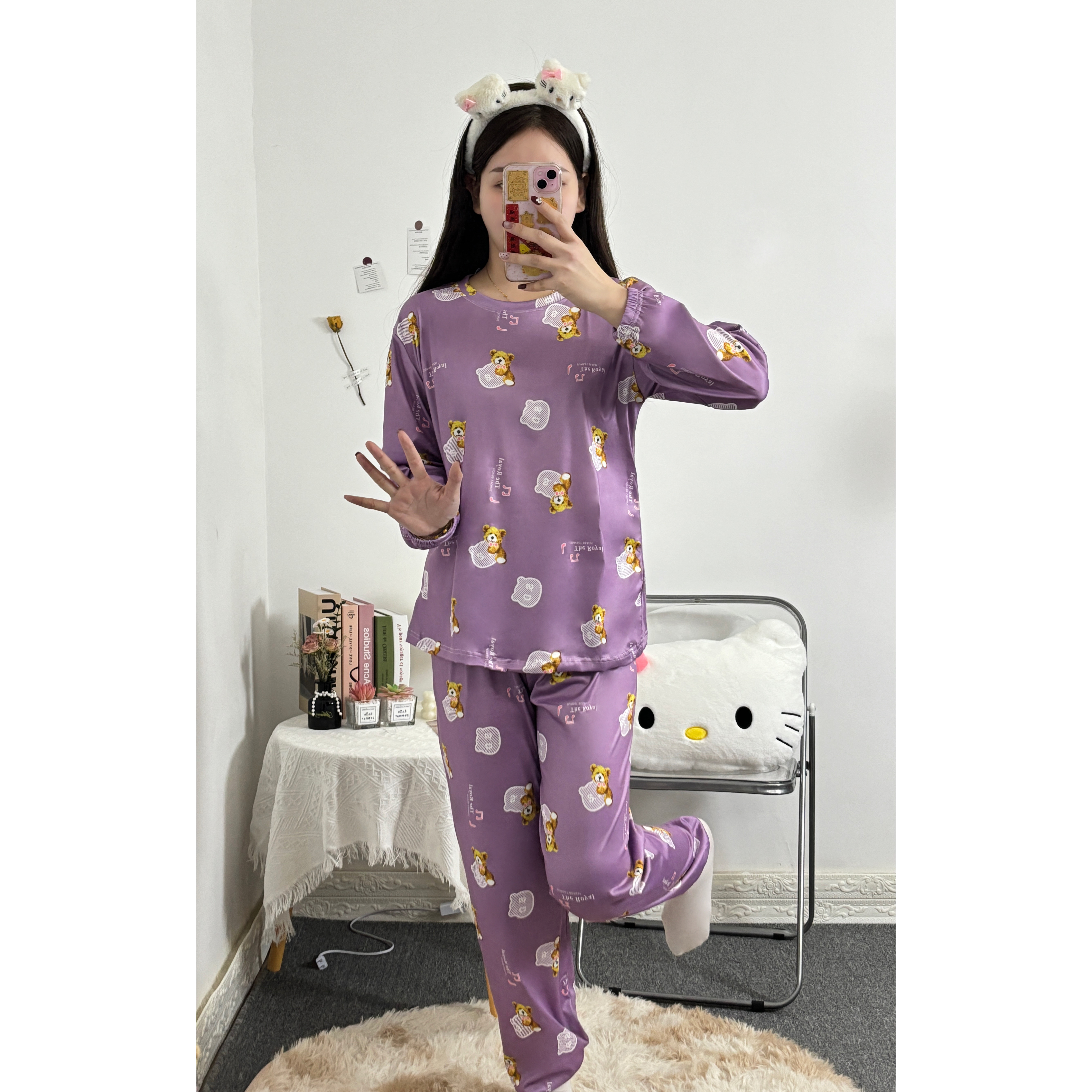 休闲宽松睡衣女春秋季家居服套装