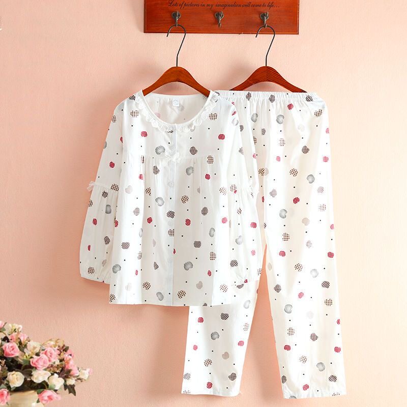睡衣女长袖圆领家居服套装四季