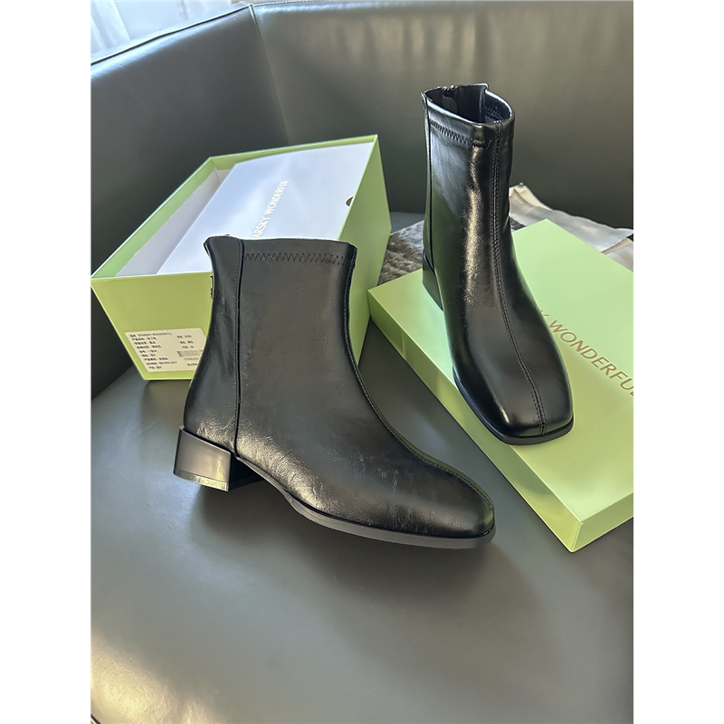 捡漏！真皮！法式方头鞋粗跟时装靴复古瘦瘦靴子女简约短靴新,女鞋,时装靴,淘宝优惠券,粉丝福利购,淘宝优惠卷
