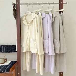 软糯加绒加厚家居服套装女！2025秋冬翻领长袖长裤澳毛绒睡衣套装