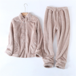 秋冬季家居服可外穿暖绒绒加厚珊瑚绒睡衣保暖套装