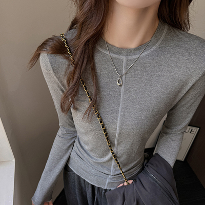 Wan能搭配！秋新修身显瘦弹力基础款莫代尔中缝线圆领打底衫T恤女