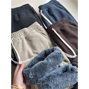 羊羔绒休闲裤 怕冷bi入 抽绳松紧高腰加绒加厚保暖直筒裤