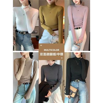 双面德绒保暖加厚半高领打底衫女初中生2025春秋内搭t恤上衣
