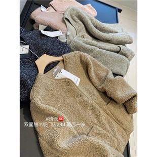 2025秋冬季仿羊羔绒外套女双口袋小香风摇粒绒开衫毛绒上衣