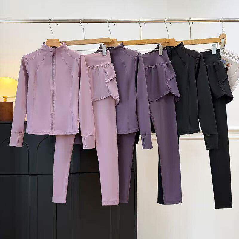 户外休闲！运动速干修身长袖立领防晒外套瑜伽服套装假两件裤子女