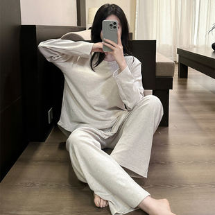 带胸垫秋冬新款睡衣套装长袖宽松圆领套头显瘦家居服女家居服亲肤