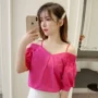 Áo sơ mi nữ liền thân màu 2019 mới gợi cảm V-cổ quây quây áo sơ mi voan ngọt ngào tay áo từ vai - Áo sơ mi chiffon ren sơ mi voan