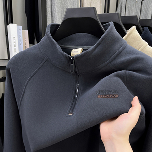 重磅半拉链加绒加厚卫衣男秋冬2025新款高级感奥粒绒立领外套长袖