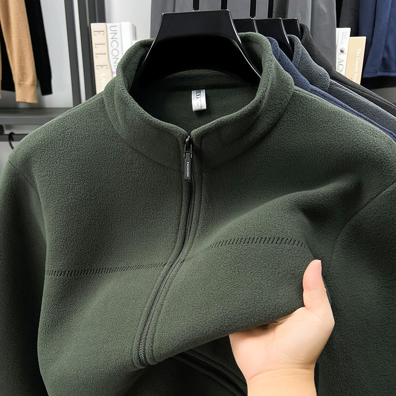 加绒加厚抓绒衣男士秋冬外套