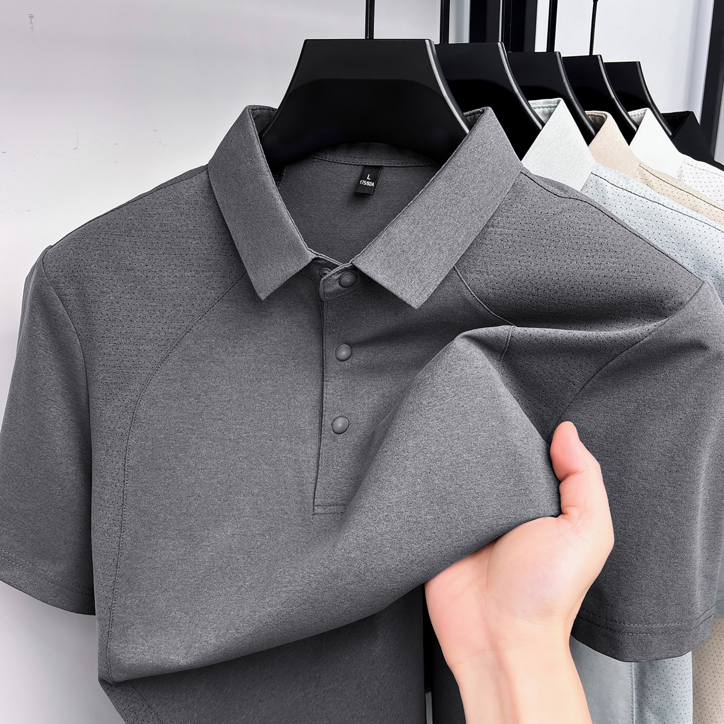 运动休闲拼接polo衫男夏季2026新款中年衬衫领t恤男短袖衣服纯色