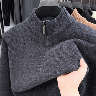 一体绒毛衣男冬季保暖半高领拉链宽松加绒加厚雪尼尔男卫衣打底衫