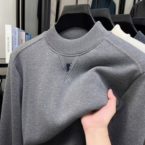 加绒保暖半高领针织衫毛衣男