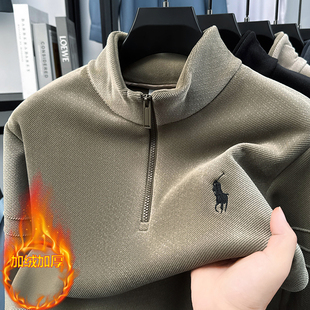 半拉链加绒加厚卫衣男冬季保暖休闲t恤男长袖立领男装打底衫外套