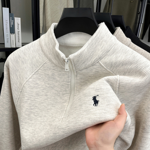 一体绒男士 上衣 半拉链立领条纹卫衣加绒加厚肌理感保暖棉质打底衫