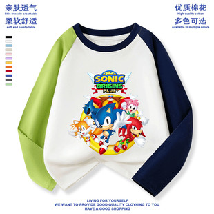 刺猬索尼克衣服儿童长袖t恤衫纯棉儿童sonic超音鼠夏特男童装秋装